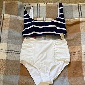 NWT Aerie Bikini Set - Navy & White (Size Medium)
